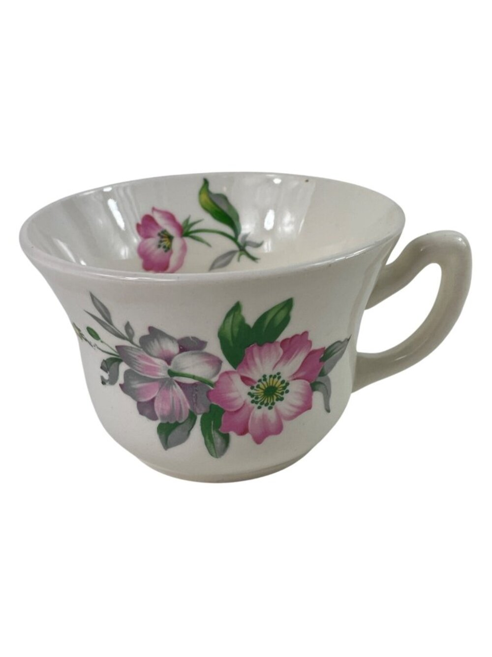 Mount Clemens Pink/White Flowers Ceramic Flat Cup Tea Cup 3" Floral Design